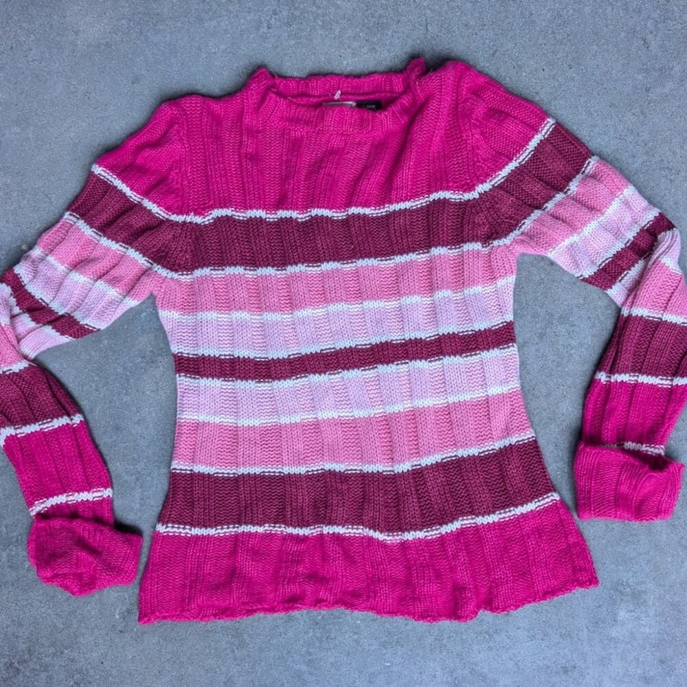 Arizona Striped Ribbed Sweater Pink Size Small Mean Girls Magenta Shrunken Fit
